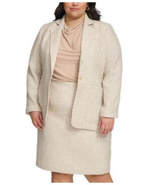 Calvin Klein Plus Size Patch Pocket Tweed Jacket Pencil Skirt In