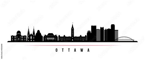 Ottawa skyline horizontal banner. Black and white silhouette of Ottawa ...