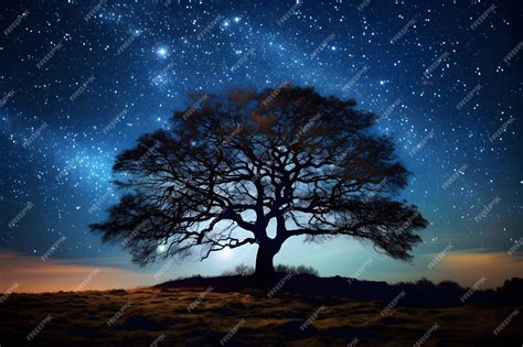 Premium Photo Universe Silhouette Of Tree Under Starry Night Sky