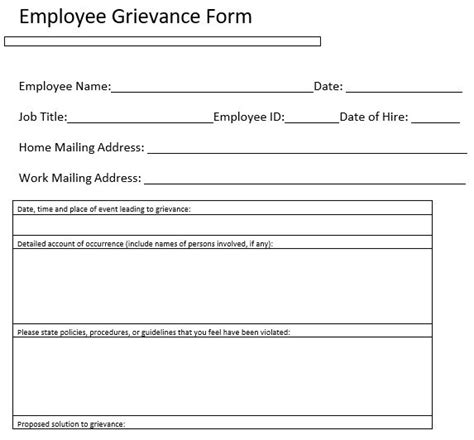 Printable Grievance Form Template