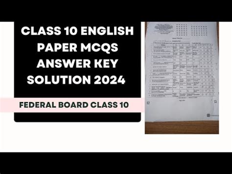 Class English Paper Mcqs Solution Key Federal Board Class