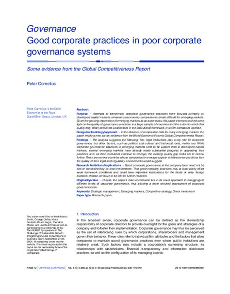 Pdf Good Corporate Practices In Poor Corporate Governance Systems