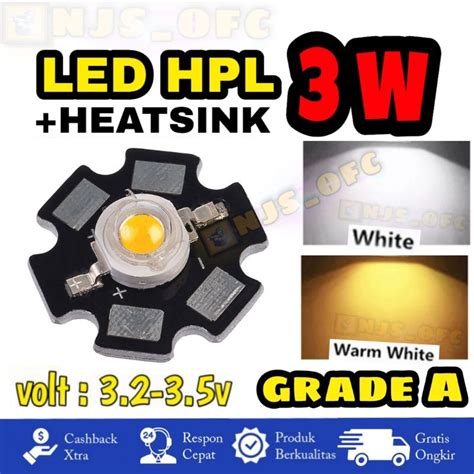 Jual LED HPL 3 WATT GRADE A STAR PCB HEATSINK Putih WHITE WARM WHITE