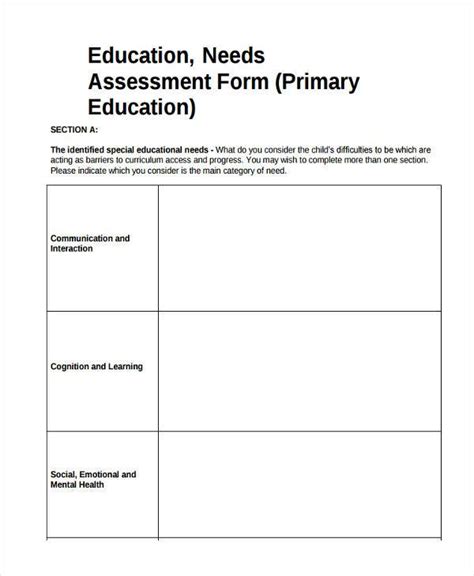 Free Education Assessment Form Samples In Pdf Ms Word