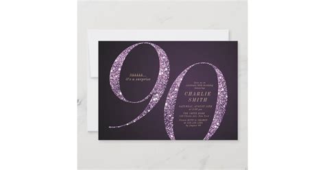 Modern Minimalist Purple Glitter 90th Birthday Invitation