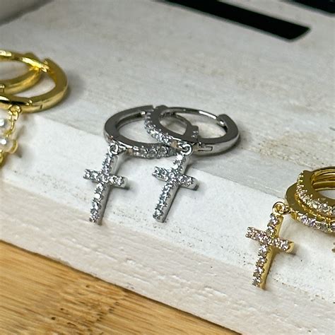 Tiny Cross Earrings, Cross Hoop Earrings, Cross Earrings, Religious ...