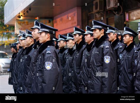 guangzhou chinese police officers  formation stock photo royalty