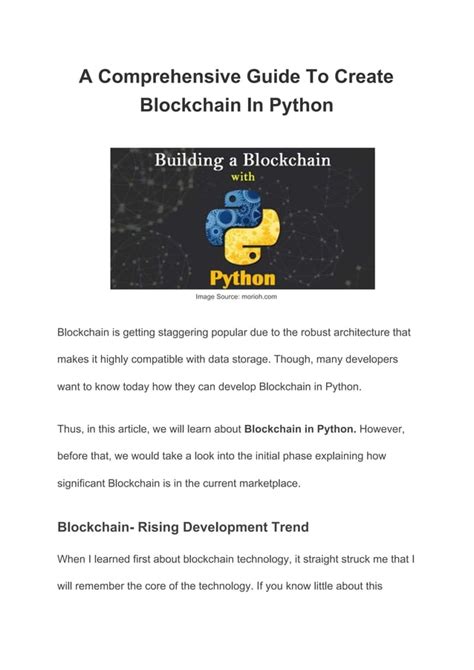 A Comprehensive Guide To Create Blockchain In Python Blockchain Development In Python Pdf