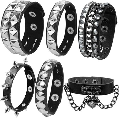 Lapohi 6 Pcs Leather Bracelets For Men Women Punk Goth Rock