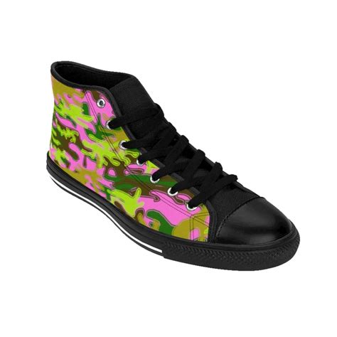 Pink Green Camo Mens Sneakers Camouflage Army Military High Top