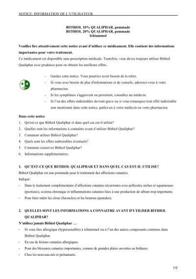 NOTICE INFORMATION DE L UTILISATEUR BITHIOL Qualiphar