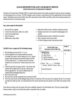 Fillable Online Aging Ks Form Ss Customer Service Worksheet