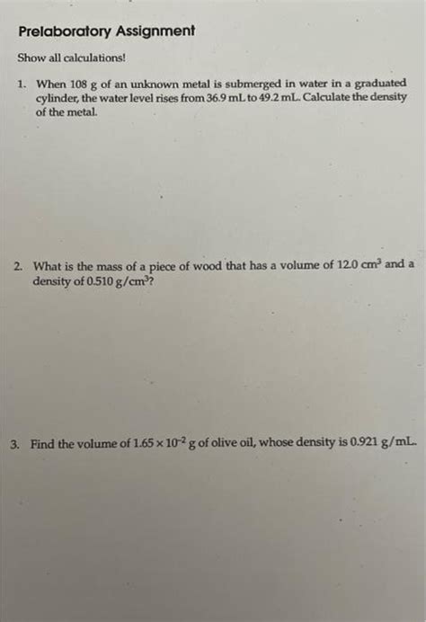 Solved Prelaboratory Assignment Show All Calculations 1