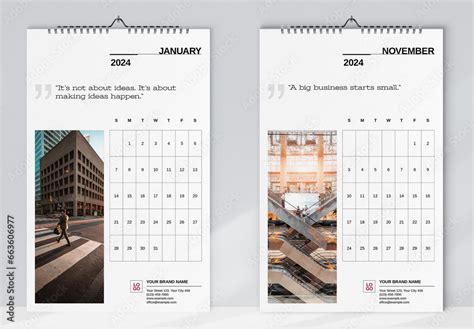 Business Quotes Wall Calendar 2024 Layout Stock Template | Adobe Stock