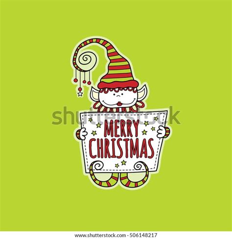 Merry Christmas Elf Holding Sign Vector Stock Vector Royalty Free