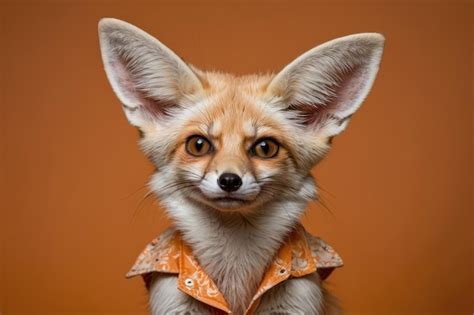 Premium Photo | Closeup of a Fennec Fox Against Orange Background