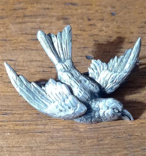 Ancienne Broche Hirondelle Porte Bonheur Argent Massif Poin Ons Me