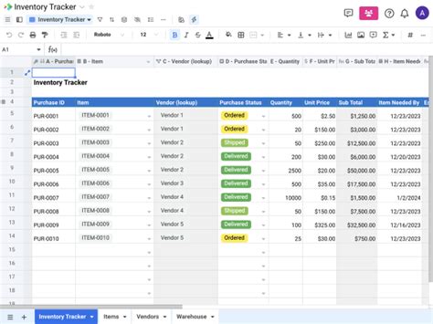 Inventory Tracker Template Spreadsheet