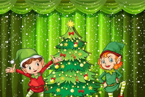 Two Elves Near The Christmas Tree Stock Vector Image By ©interactimages