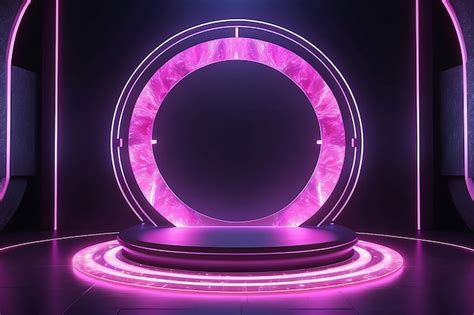 Premium Ai Image Circle Teleport Podium Pink Hologram And Portal