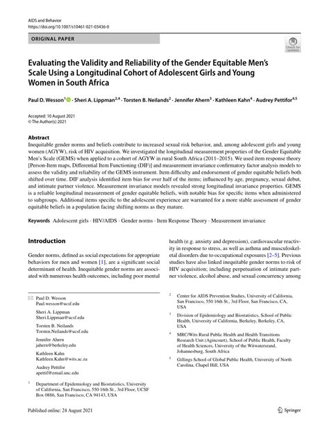 Pdf Evaluating The Validity And Reliability Of The Gender Equitable