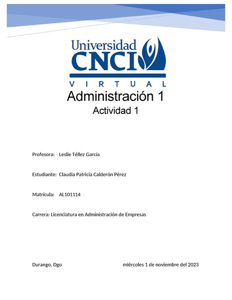 Administración 1 Actividad 1 Administración 1 Actividad 1 Profesora