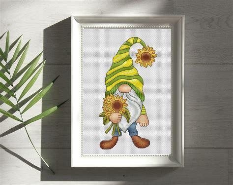 Sunflower Gnome Cross Stitch Pattern Code KPX 024 KsPatternsXstitch