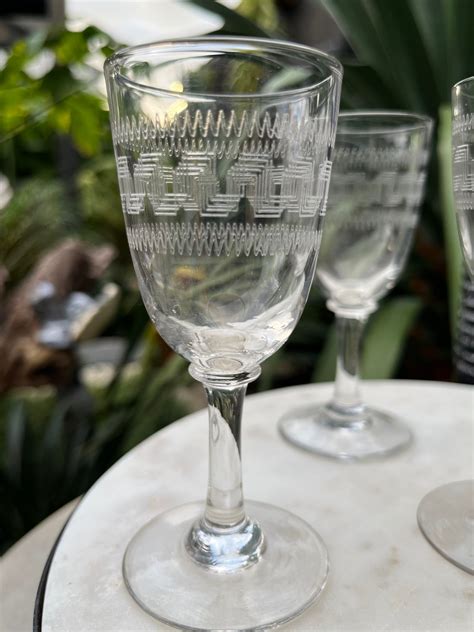 Antique Edwardian Etched Greek Key Port Sherry Glasses Etsy