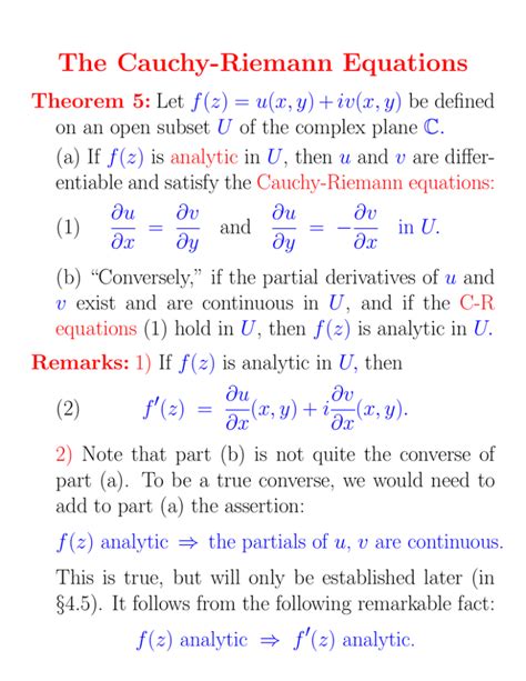 The Cauchy Riemann Equations 3 Pages