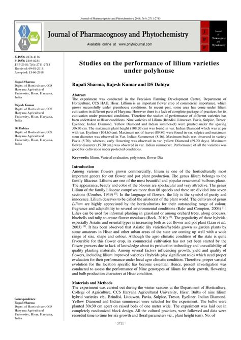 (PDF) Studies on the performance of lilium varieties under polyhouse