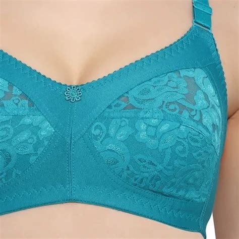 Lycra Cotton Plain Women Full Coverage Yellow Non Padded Bra Sky Blue