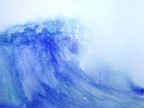 Watercolor Tsunami Wave Landscape on Paper. Stock Image - Image of ...