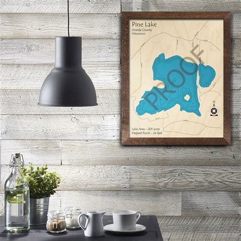 Pine Lake Wi 3d Wood Map Oneida Wisconsin Custom Map Art