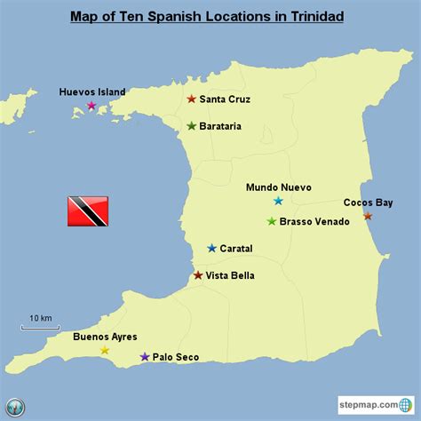 StepMap - Map of Ten Spanish Location in Trinidad - Landkarte für World