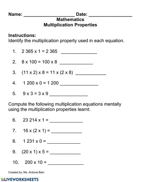 Th Grade Math Properties Of Multiplication