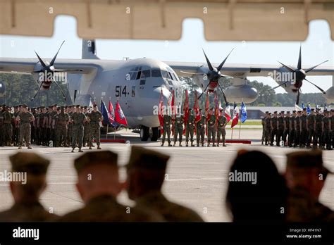 Marines With Nd Marine Aircraft Wing Stand In Formation During The Nd