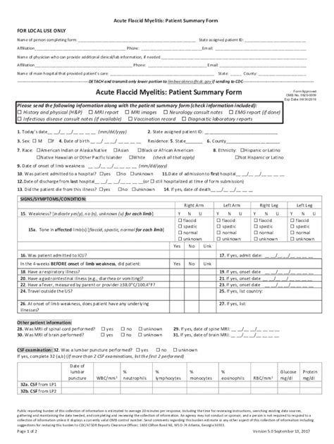 Fillable Online Dphhs Mt Acute Flaccid Myelitis Patient Summary Form