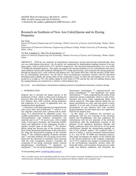 Research On Synthesis Of New Azo Calix 4 Arene And Its Dyeing Properties