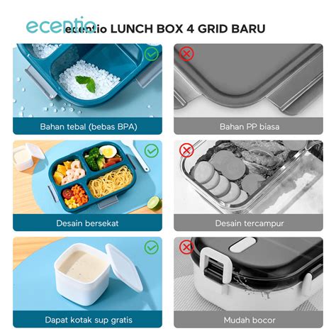 Jual Ecentio Tempat Makan Kotak Makan Lunch Box Grid Dengan Kotak