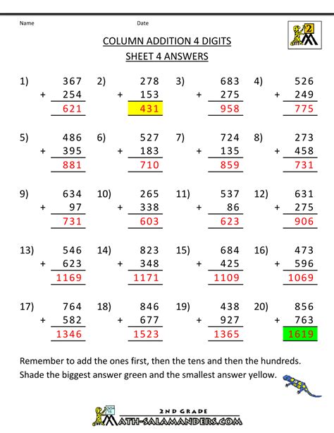 Free Printable Addition Worksheets 3 Digits