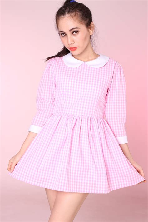 Made To Order Caroline Baby Doll Dress In Pink Gingham Glitters For