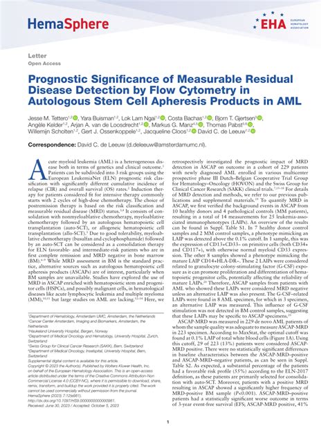 PDF Prognostic Significance Of Measurable Residual Disease Detection