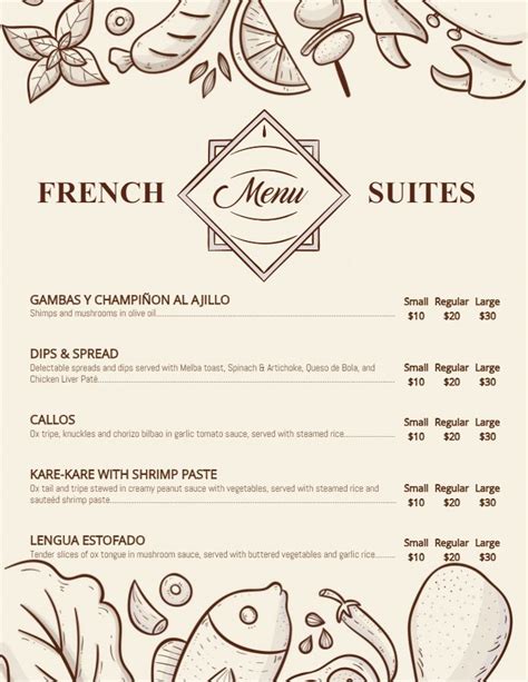 French cafe menu template and background | French cafe menu, Bistro menu, Menu template