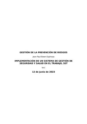 Gestion De La Prevencion De Riesgos Contenidos Semana Gestin