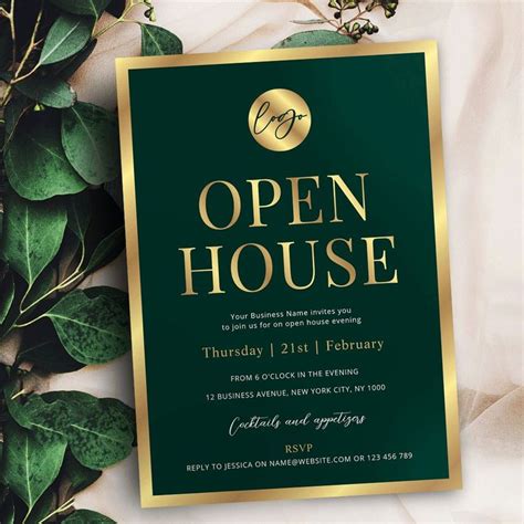 Modern Green And Gold Company Logo Office Open House Invitation Zazzle