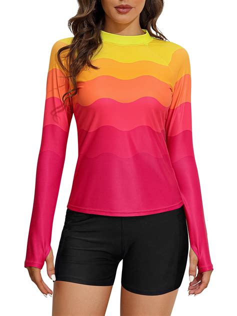 Charmo Women S Long Sleeve Rash Guard Sun Protection Swim Shirt Quick