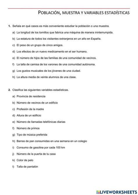 Ficha Online De Estadística Para 3º De Eso Puedes Hacer Los Ejercicios Online O Descargar La