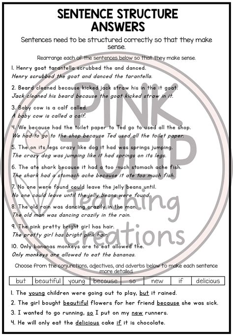 Sentence Structure Worksheets No Prep Printables Etsy