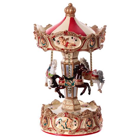 Christmas carousel music box with angels, horses, clowns white red 25 ...