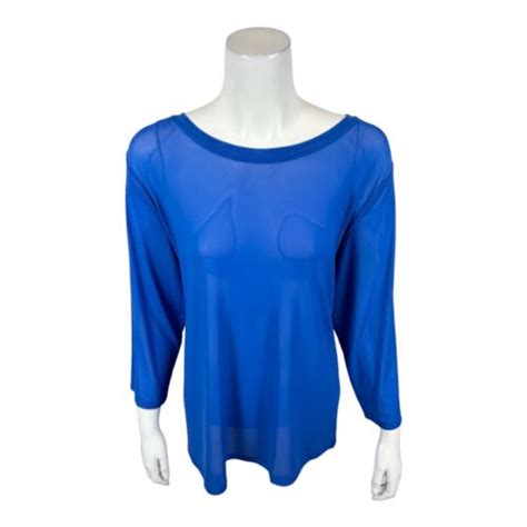 Logo Layers By Lori Goldstein Women S Sheer Mesh Sleeve Top Blue X